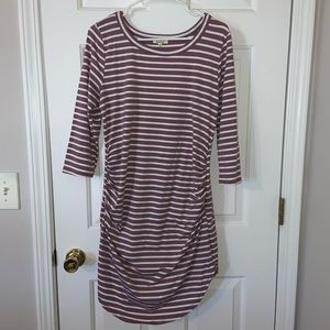 Mauve and White Stripe Maternity Dress